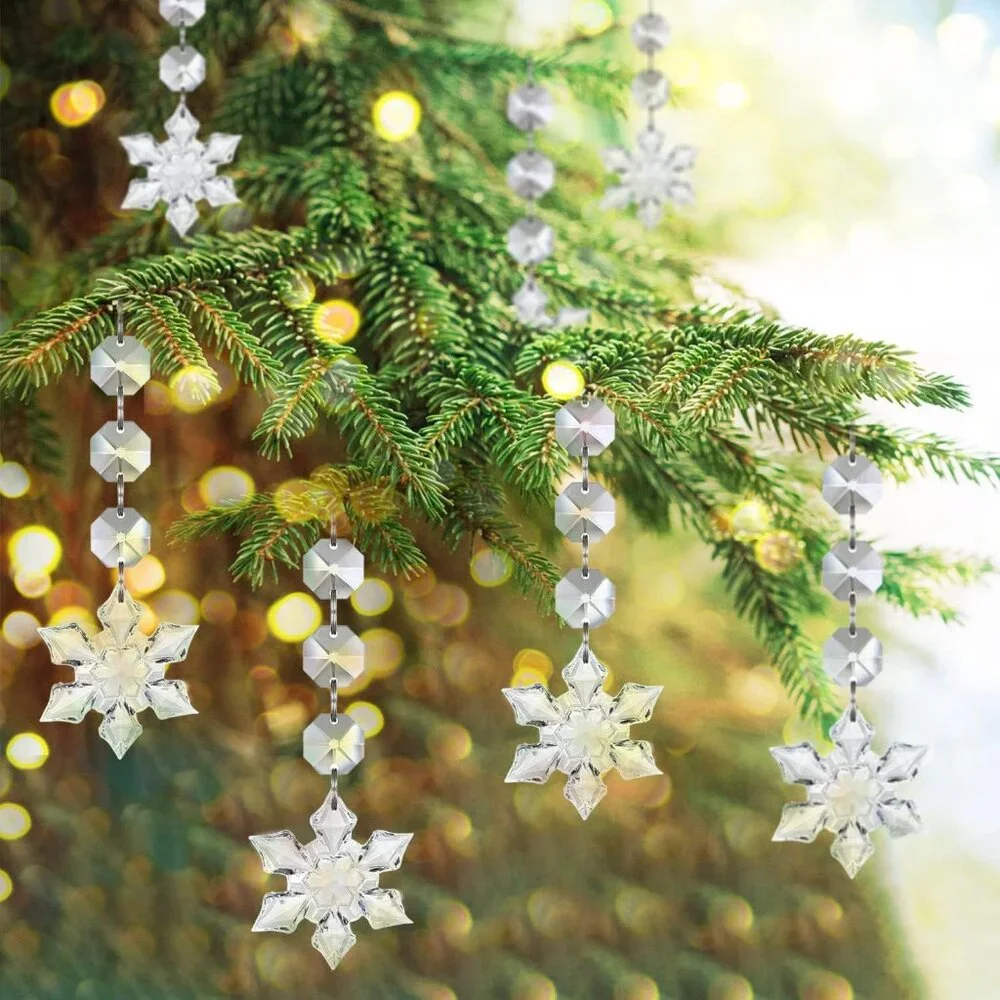 30pk Snowflake Christmas Tree Decorations Ornaments Hanging Acrylic Crystal